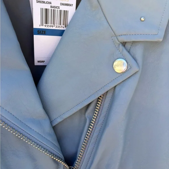 Michael Kors Light Blue Studded Leather Jacket - Picture 3 of 4